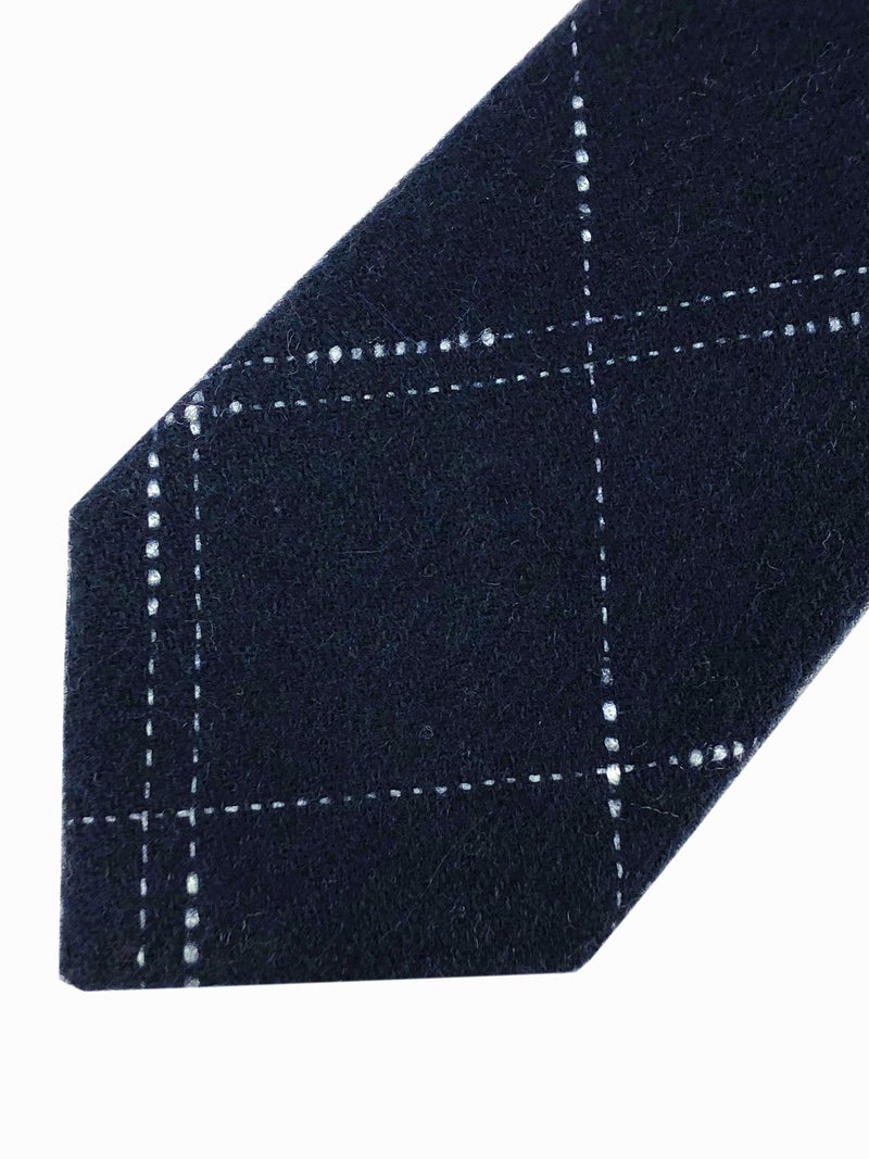 Secdtie Men Skinny Navy Blue Silk Wool Ties Classic Cotton Timeless Check Formal Neckties 2.4" for Groom - Image 5
